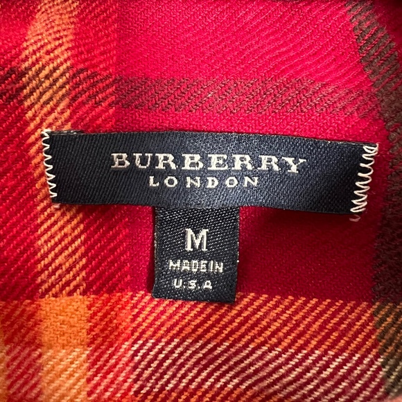 Burberry London Men's Check Button Down Shirt Red Made In U.S.A. Size M - Picture 8 of 12